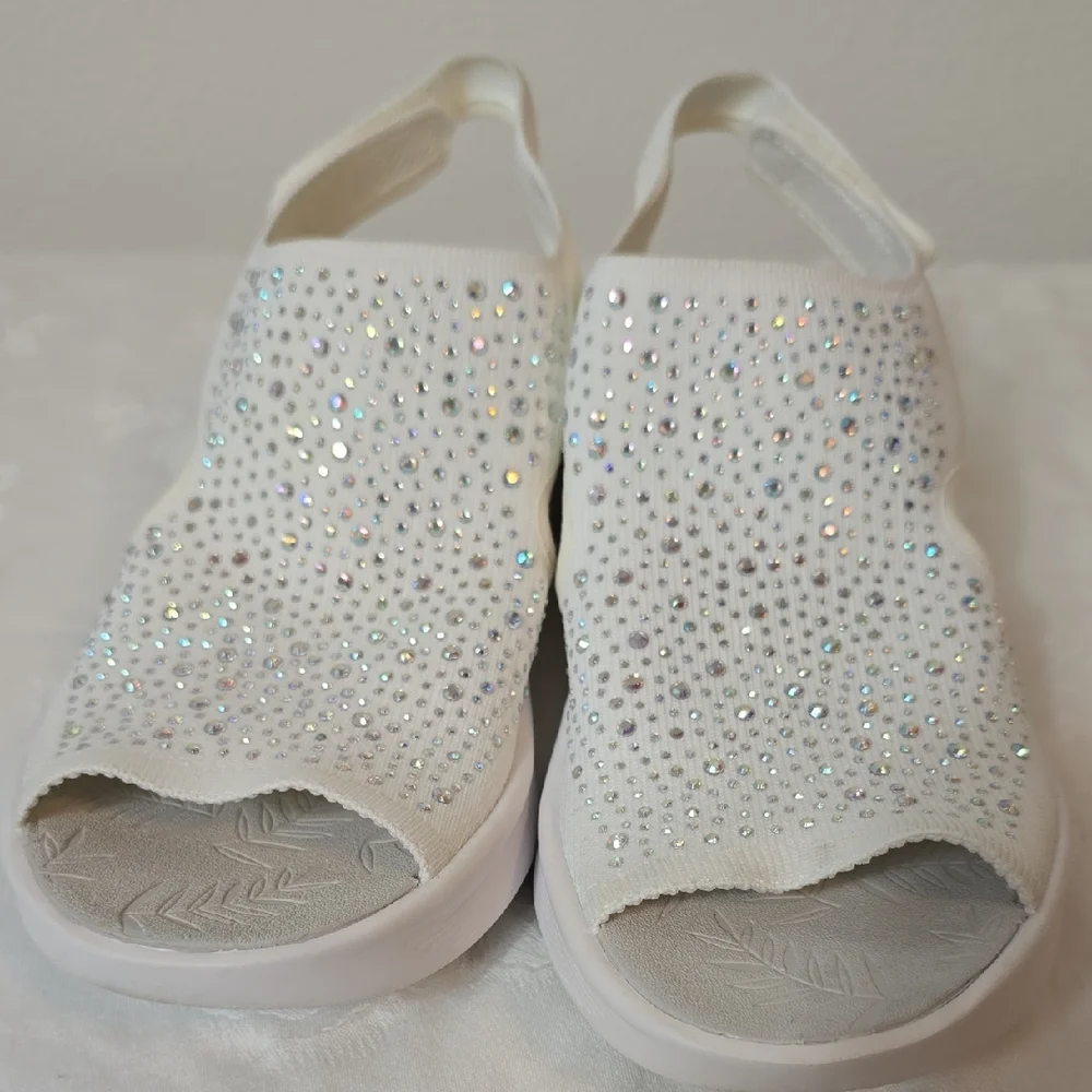 Bzees White Rhinestone Slip-On Slingback Sandals - Picture 14 of 16